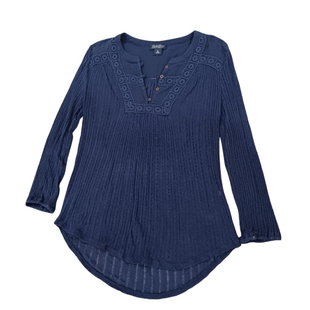 Lucky Brand women's top Long or 3/4 Sleeve Sz S Navy blue Y2K